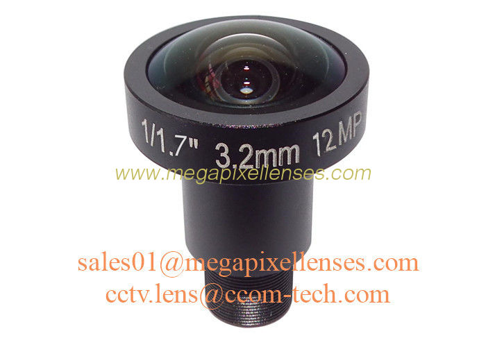 1/1.7" 1/1.8" 3.2mm F2.0 12Megapixel M12x0.5 mount 160degree wide angle lens, 4K cctv lens