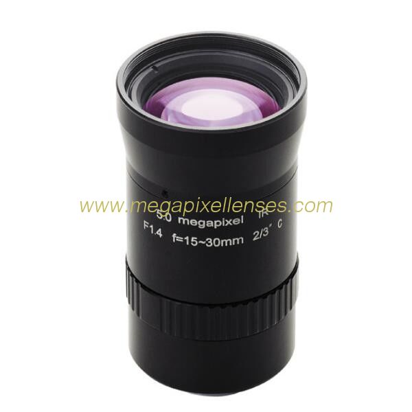 2/3" 15-30mm F1.4 5Megapixel Fixed IRIS Manual Zoom Low-distortion C Mount Vari-focal Lens
