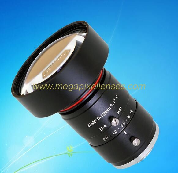 1.1" 12mm F2.0 20Megapixel HD Manual IRIS C Mount Industrial FA Lens, 12mm 20MP Industrial Machine Vision Lens