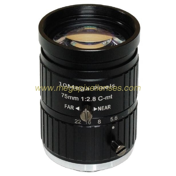 1" 75mm F2.8 10Megapixel HD Manual IRIS C Mount Industrial FA Lens, 75mm 10MP Industrial Machine Vision Lens